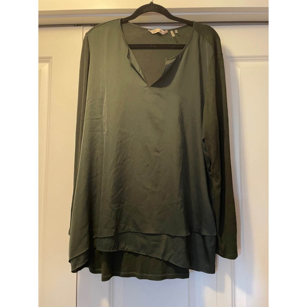 Soft Surroundings Tunic Women XL Olive Green Excellent Mixed Media Layered Top